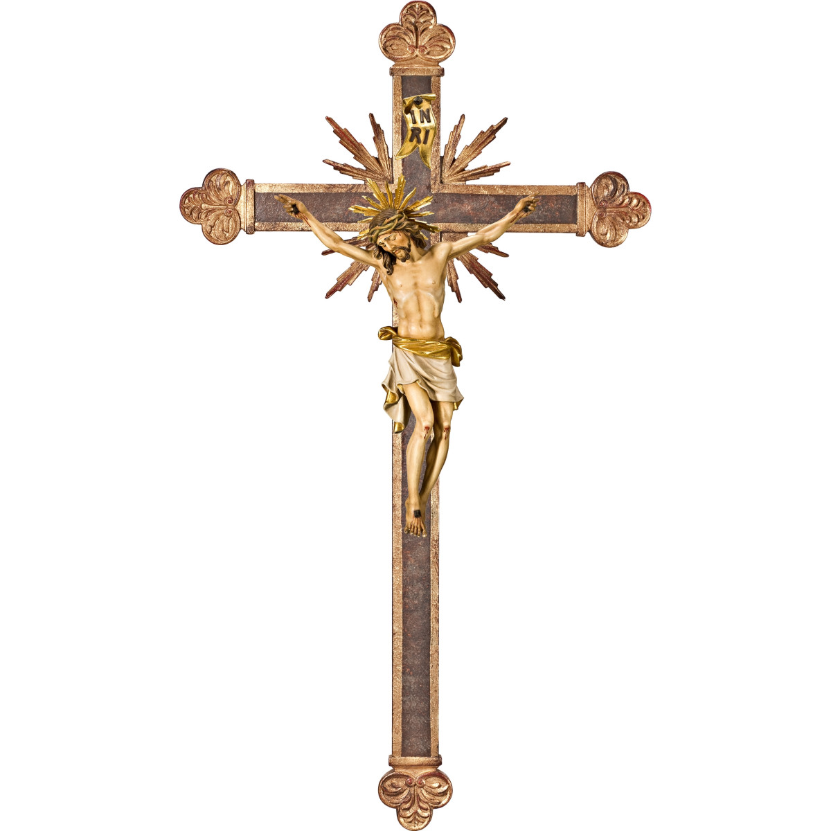 Cristo Pisa en cruz barroca con rayos